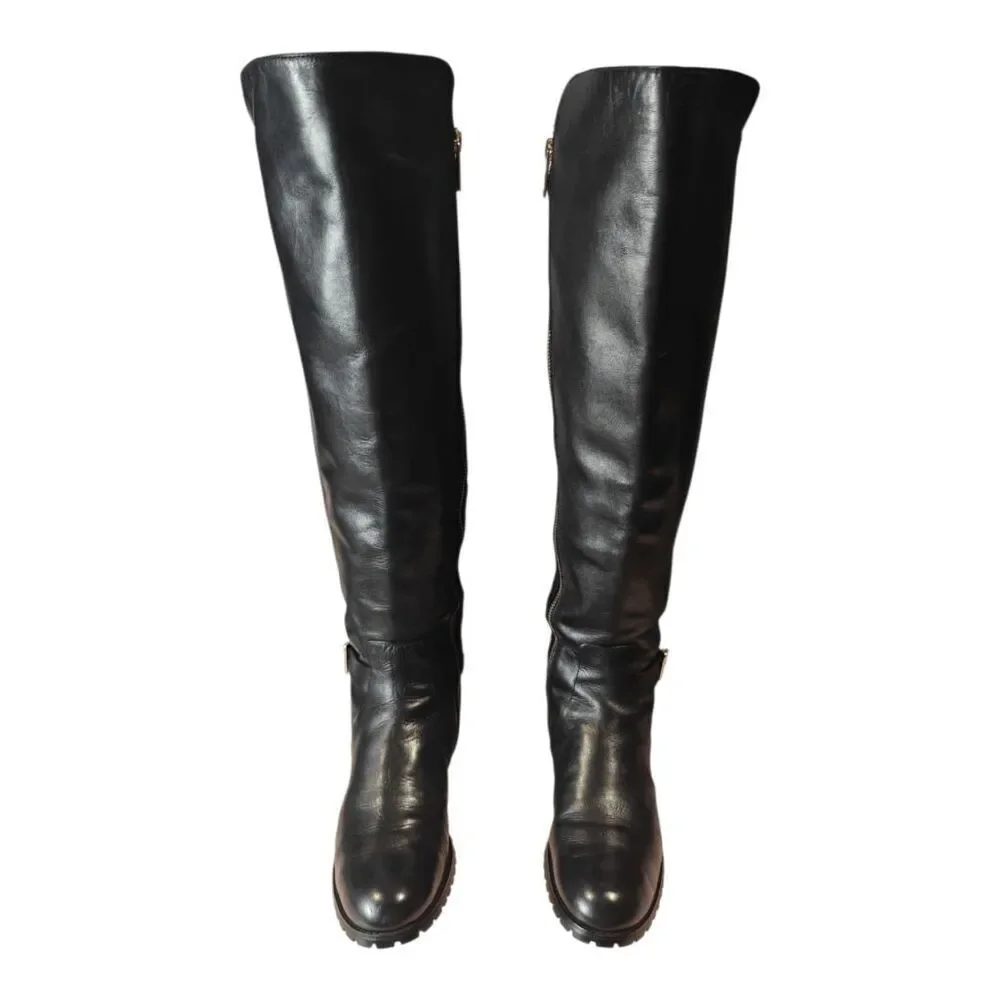 MICHAEL KORS Bryce Black Panel Leather Over The Knee Boot Size 8.5M